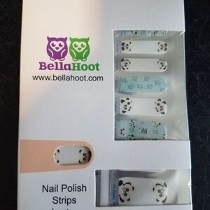 BellaHoot Press-On 18 Nail Polish Mini Strips Manicure Kids Panda Bears Bamboo